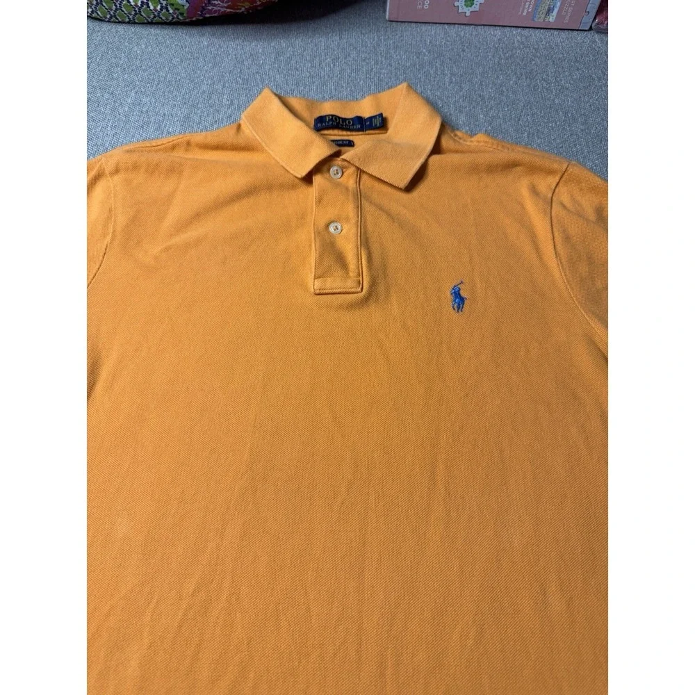 Polo Ralph Lauren Men's Med. Orange Polo Shirt Blue Emblem Short Sleeve Classic